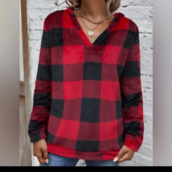 Buffalo Plaid Flannel Hoodie Top - Picture 3 of 6